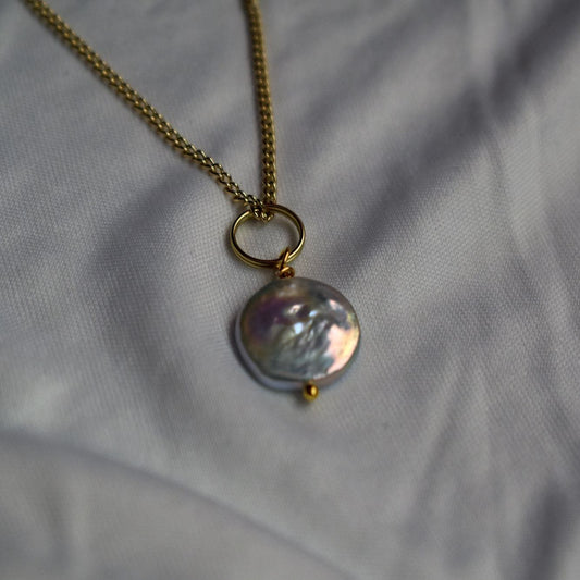 Area Silver Coin Freshwater Pearl Pendant Necklace