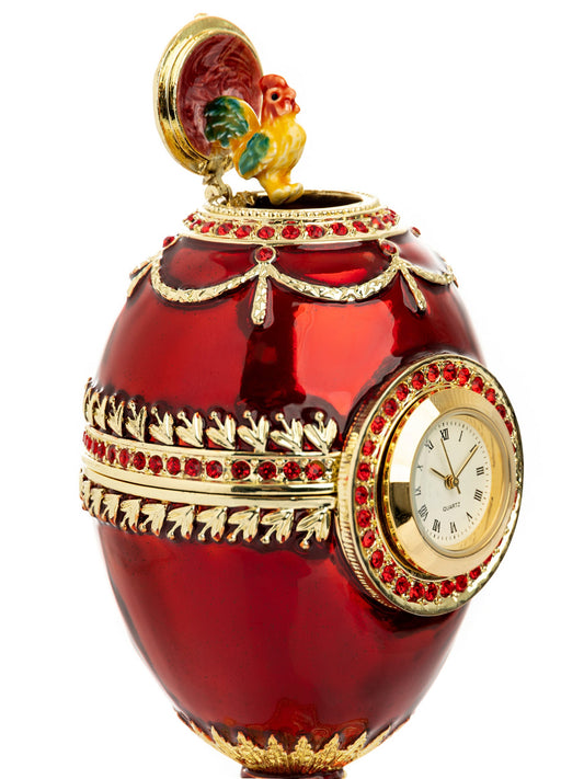 Area Red Faberge Egg with a Pearl and a Clock
