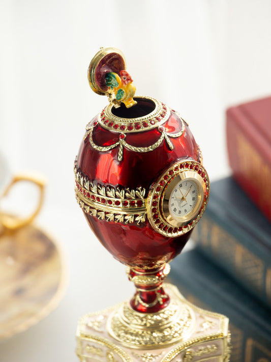 Area Red Faberge Egg with a Pearl and a Clock
