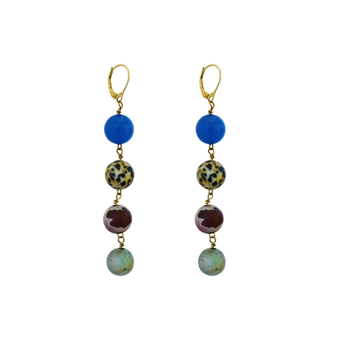 Area Blue Aventurine, Dalmatian Jasper, Mookaite and Sesame Jasper Yellow gold vermeil or 18k gold earrings