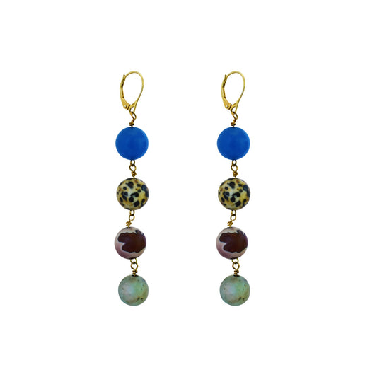 Area Blue Aventurine, Dalmatian Jasper, Mookaite and Sesame Jasper Yellow gold vermeil or 18k gold earrings