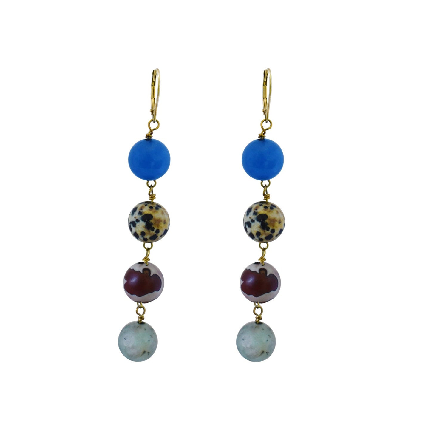 Area Blue Aventurine, Dalmatian Jasper, Mookaite and Sesame Jasper Yellow gold vermeil or 18k gold earrings