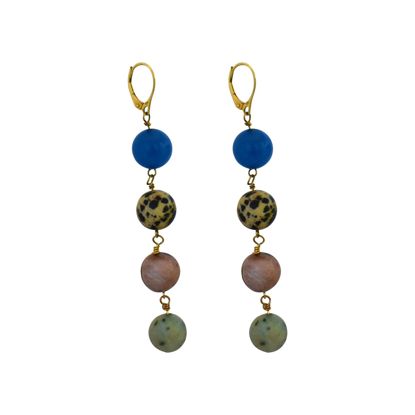 Area Blue Aventurine, Dalmatian Jasper, Mookaite and Sesame Jasper Yellow gold vermeil or 18k gold earrings